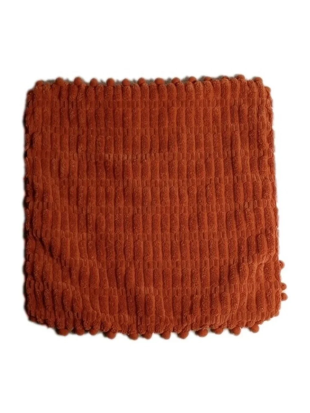 Rust BOHO Pom Pom Throw Pillow Covers 18x18 Set of 4 Soft Textured Orange